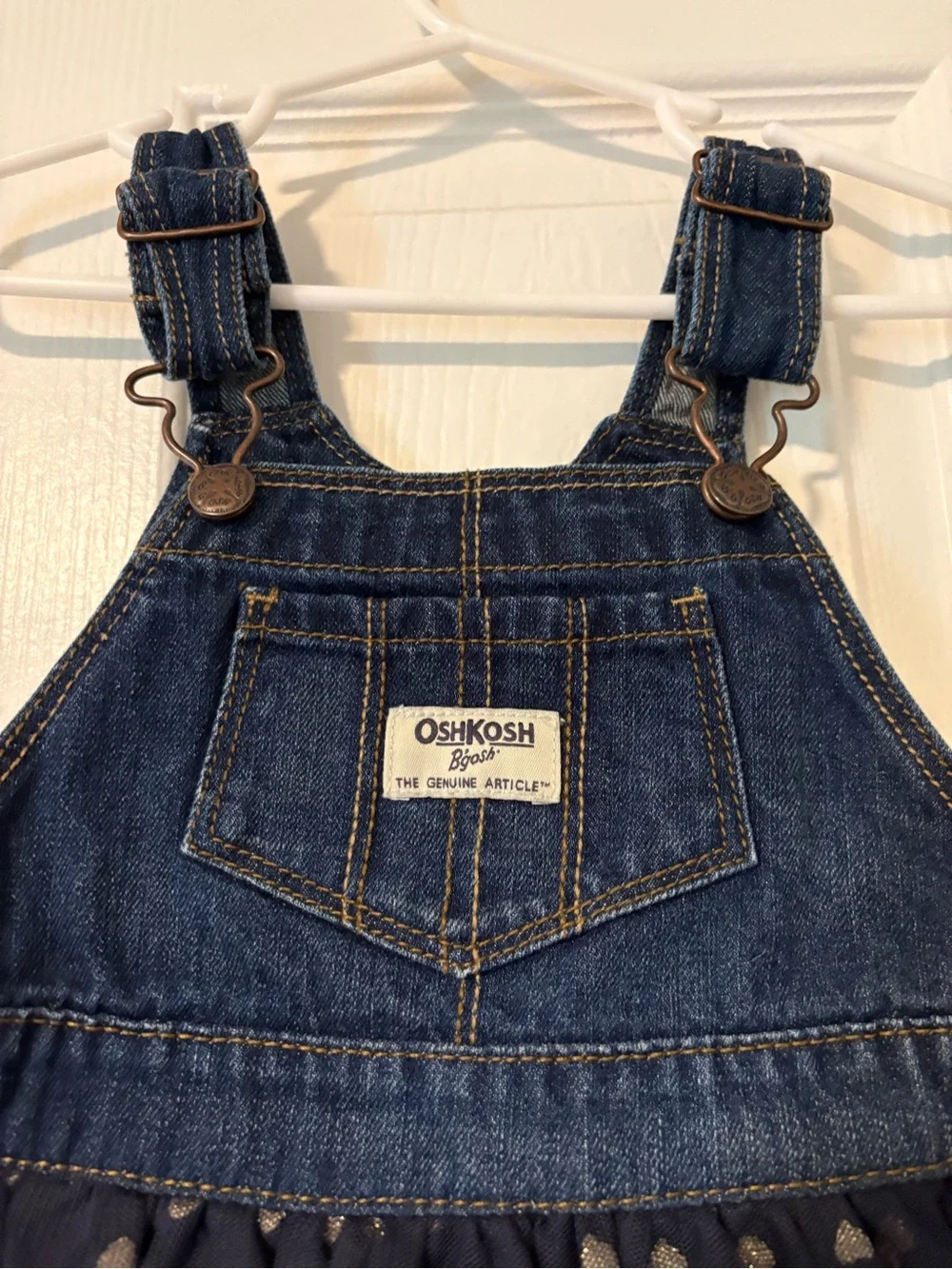 OshKosh B'gosh Denim Overall Dress with Navy Heart Tulle